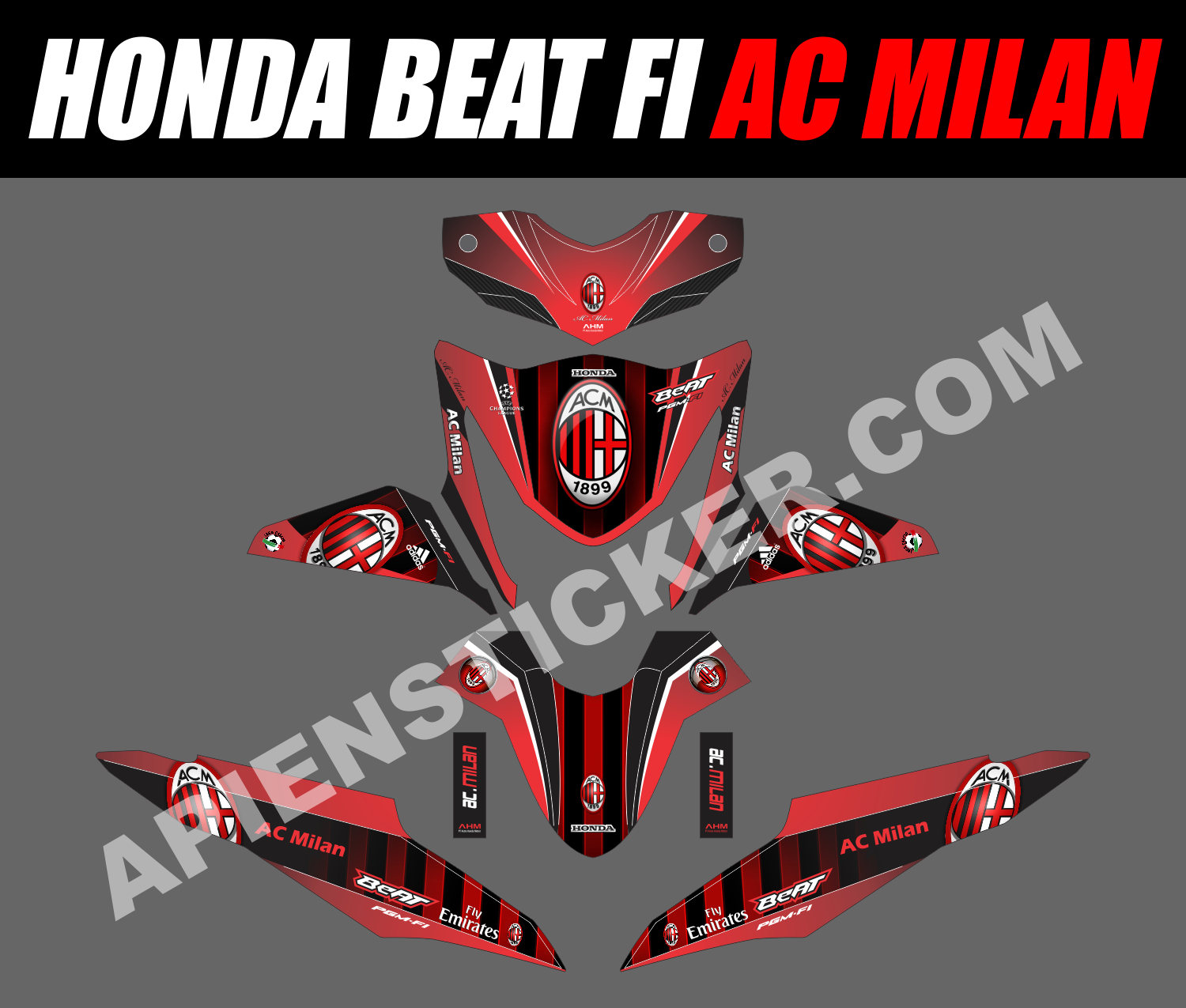Striping Motor Beat FI AC Milan Apien Sticker