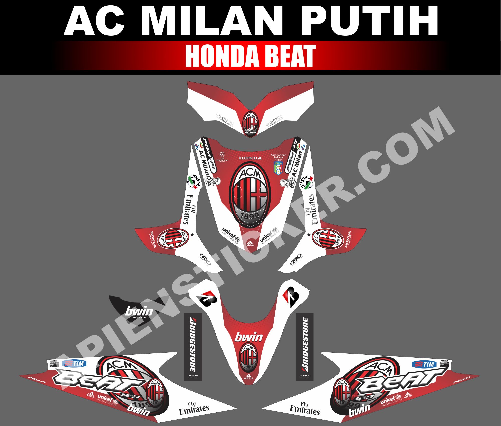 Striping Motor Beat AC Milan Putih Apien Sticker